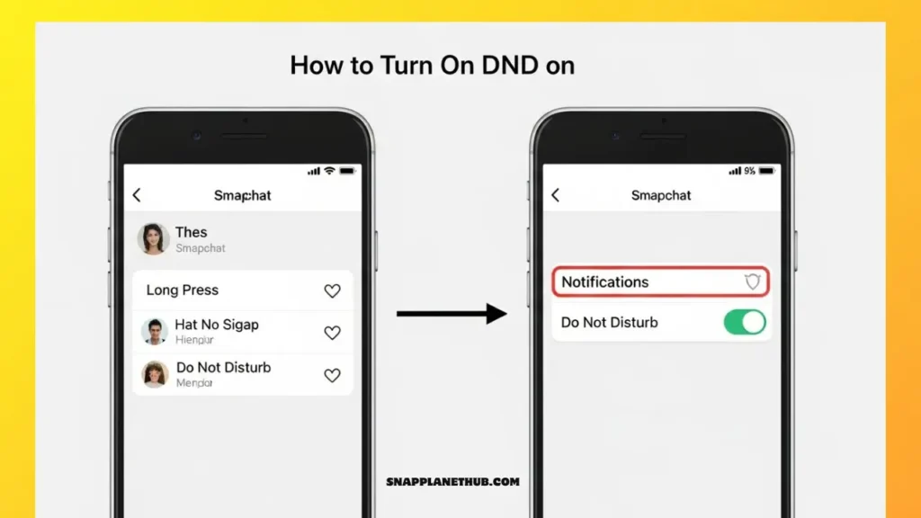 Step-by-step guide showing how to activate DND for a Snapchat chat on a smartphone